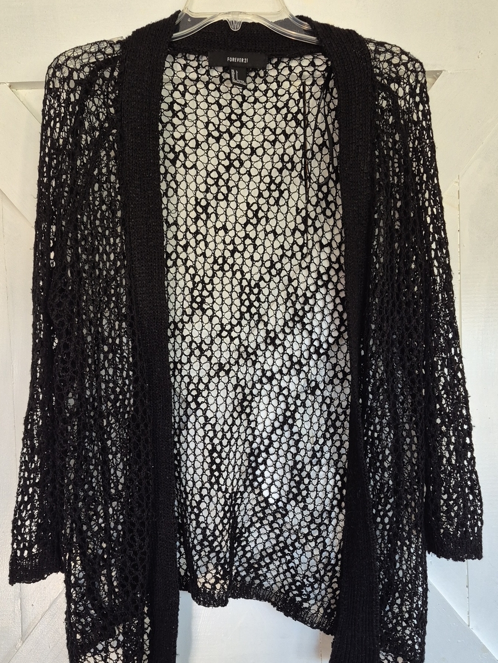 Forever 21 Black Open-Weave Long Cardigan